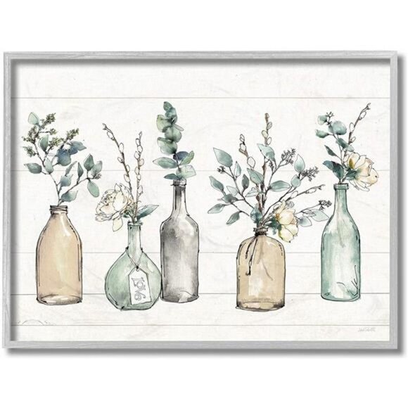 Industries Bottles and Plants Farm Wood Textured, Design by Anne Tavoletti Wall